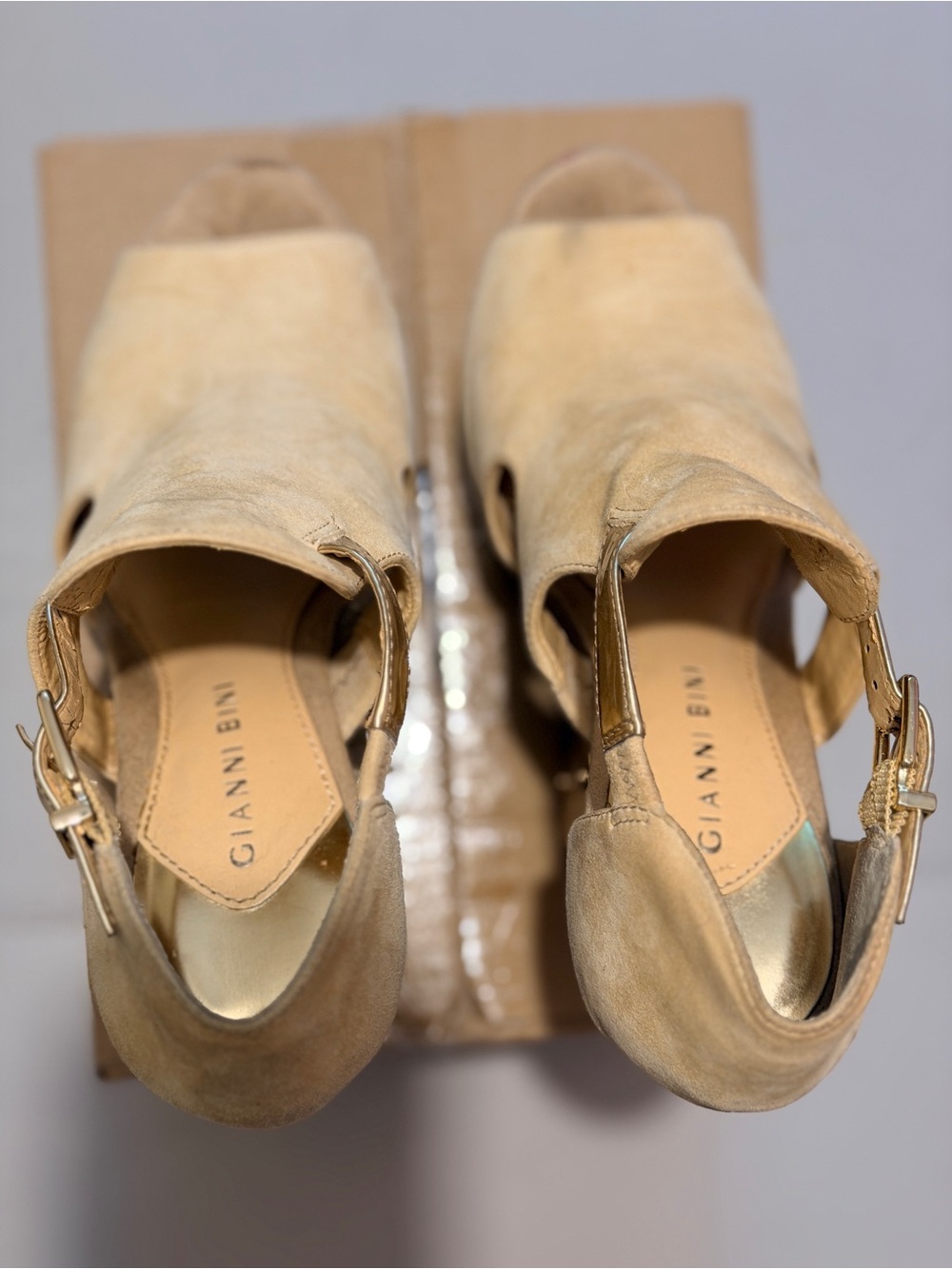 Gianni Bini Beige Suede Open-Toe Slingback Mules